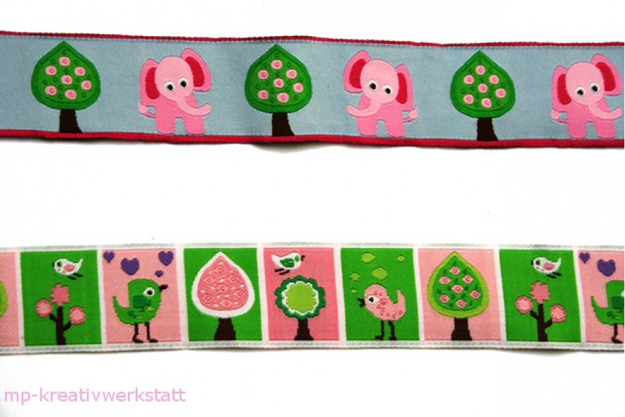 1m Webband rosa/grün 3cm oder 1,6cm  breit - Designwahl
